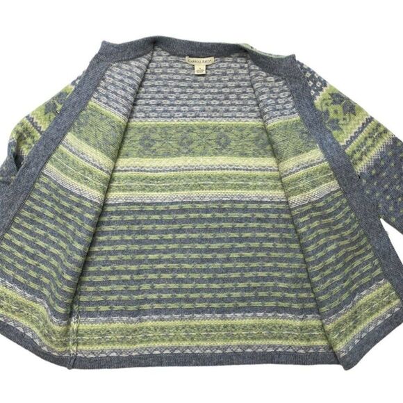 Vintage Carroll Reed Green Gray Wool Frog Clasp Fair Isle Cardigan Sz Small - Picture 8 of 8